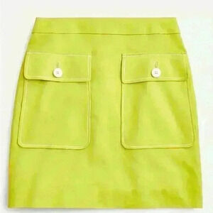 J. Crew Lime Green A-Line Patch Pocket Mini Skirt in Stretch Linen